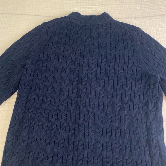 LL Bean Double Cable Knit Button Up Cardigan Sweater Size Large Navy Blue - Picture 13 of 16